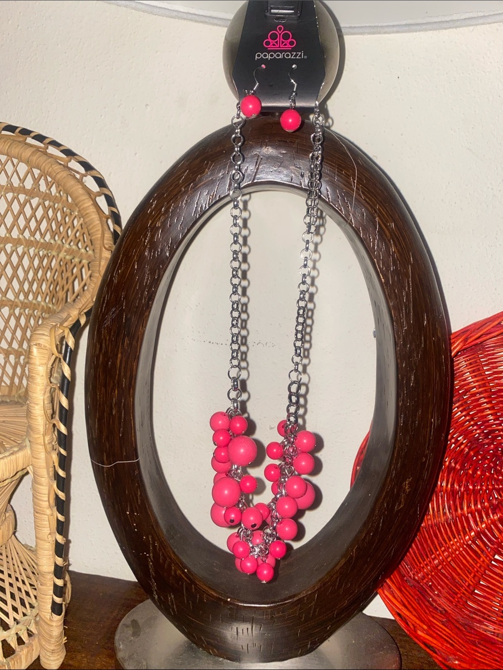 paparazzi - Bright Pink Cluster Bead Necklace and Earrings set / nwt